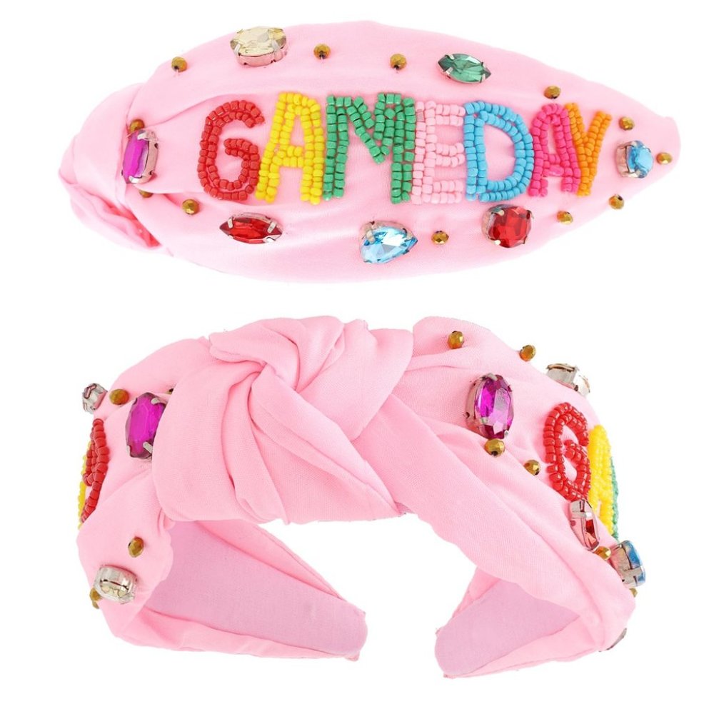 Pink Fabric Seed Beaded Football Baseball GAMEDAY Crystal Headband NEW